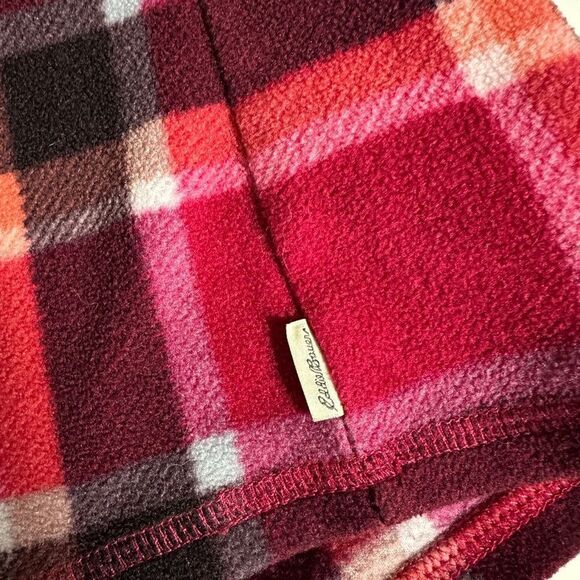 Eddie Bauer Pink/Orange Plaid Quarter Zip Fleece Pullover Sweatshirt - Picture 8 of 9